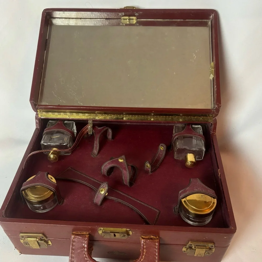 Vintage Sophisti Case Brown Leather Men’s Travel Train Case Toiletries Overnight